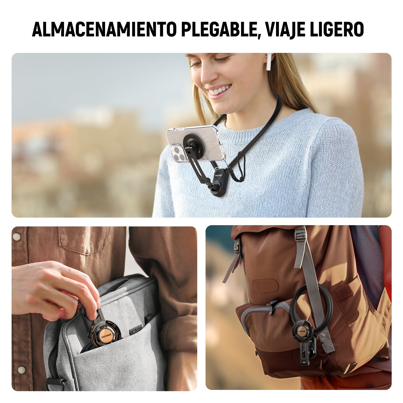NEEWER GP-16 - Soporte magnético de Cuello para cámara de acción y teléfono con paño de Limpieza, Soporte para móvil de Pecho para grabación de vídeo POV Vlog, Compatible con GoPro dji Insta360