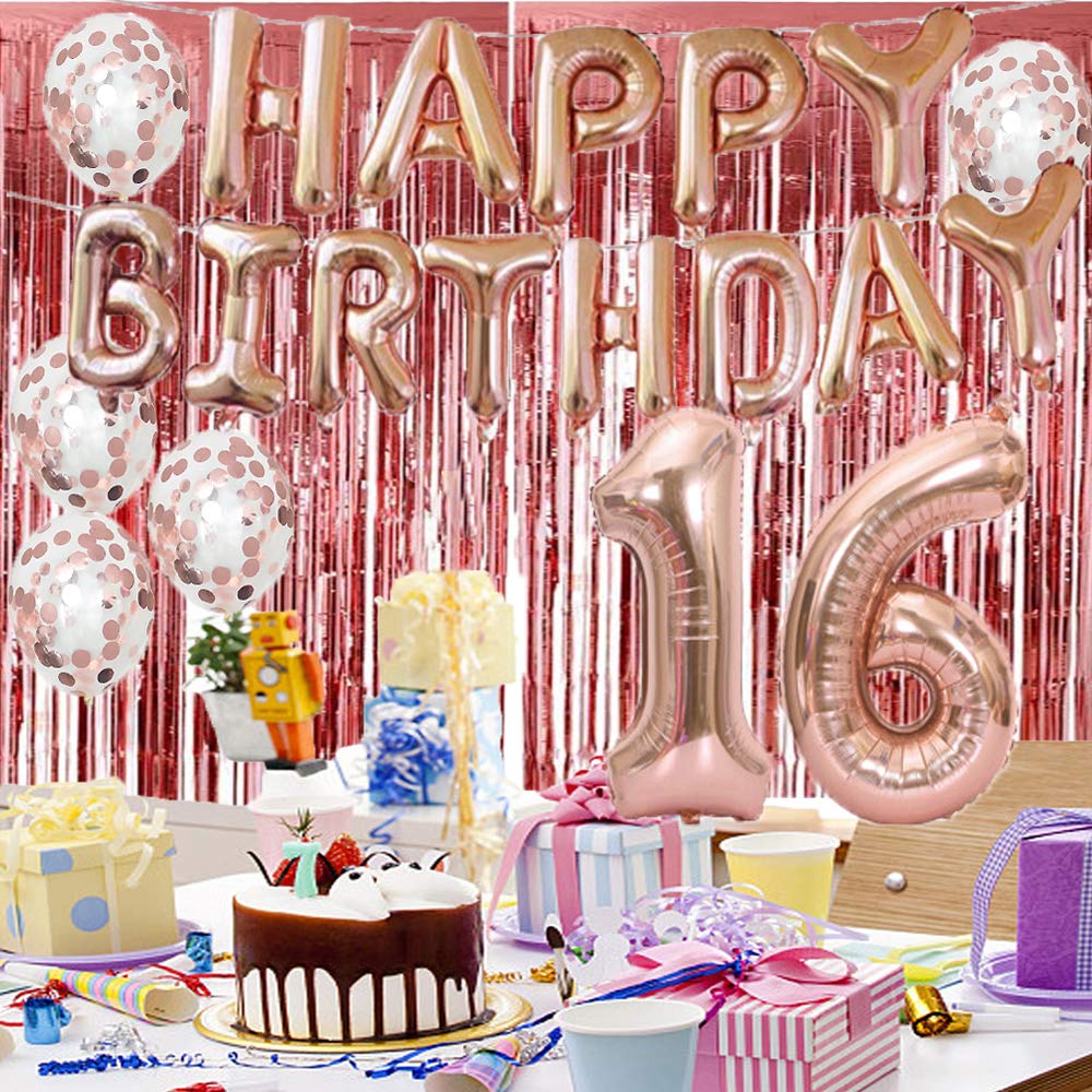Lot De 3 Boîtes à Ballons "Happy 16th" Rose Et Or - Décoration D'anniversaire Pour Fille - 27x27x26 Cm