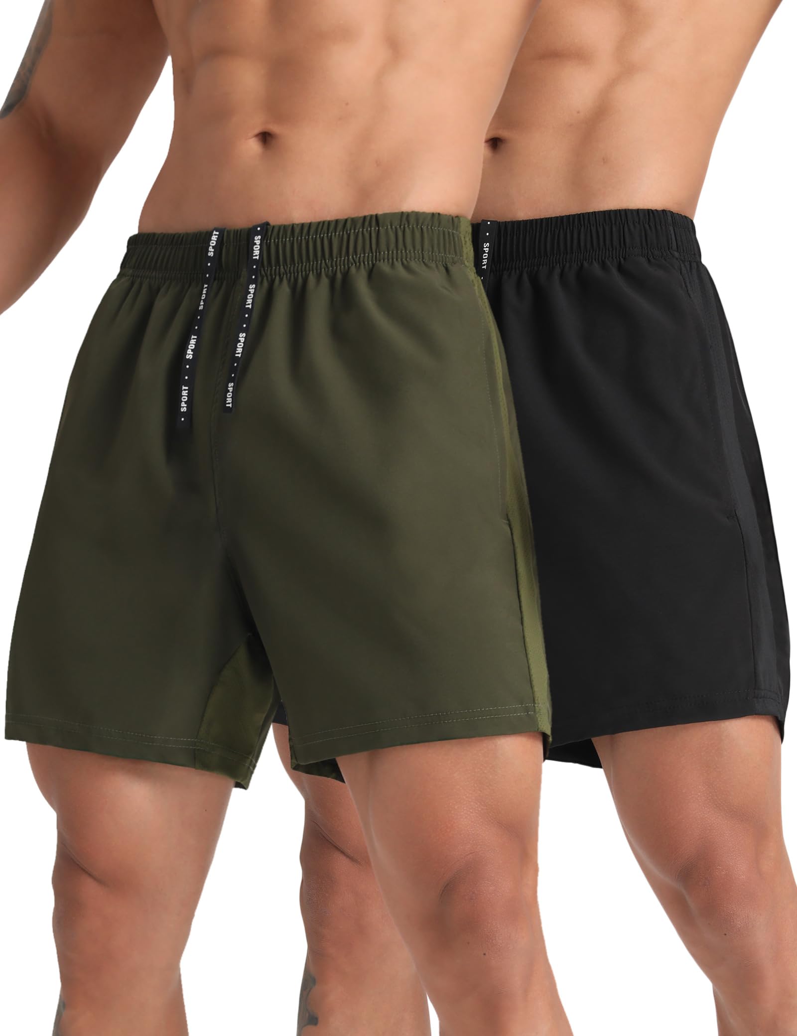 MAXCK 2 Pack Mens Lightweight Athletic Running Shorts 5'' Quick Dry Gym Workout Shorts with Zipper Pockets