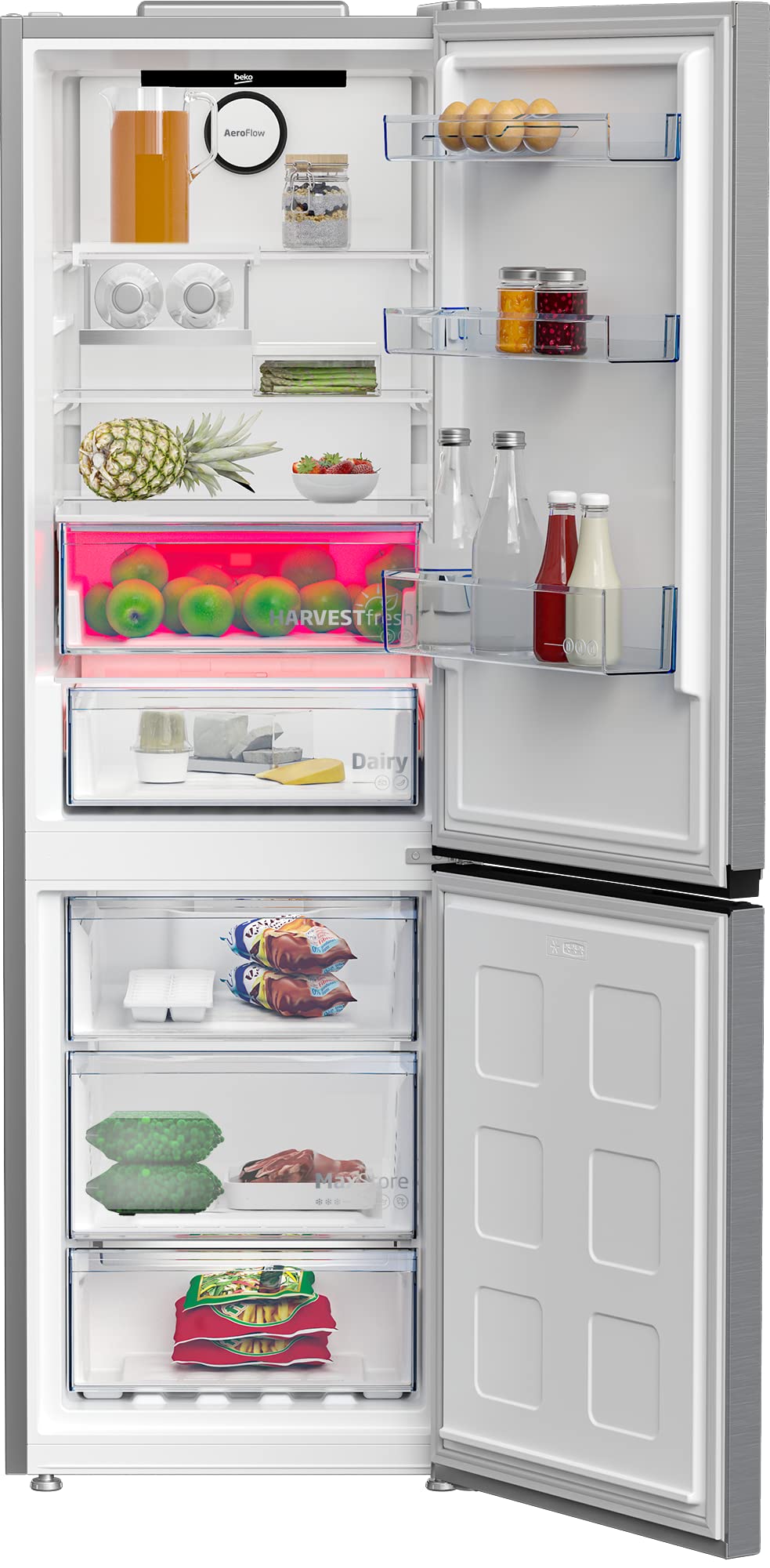 Beko - B5RCNE366HXB - Frigorifero Combi 186,5cm, Classe C, Total NF, Compressore ProSmart™Inverter, Display Touch, Metal look, AeroFlow, Harvestfresh, Convertibile, 35dBA