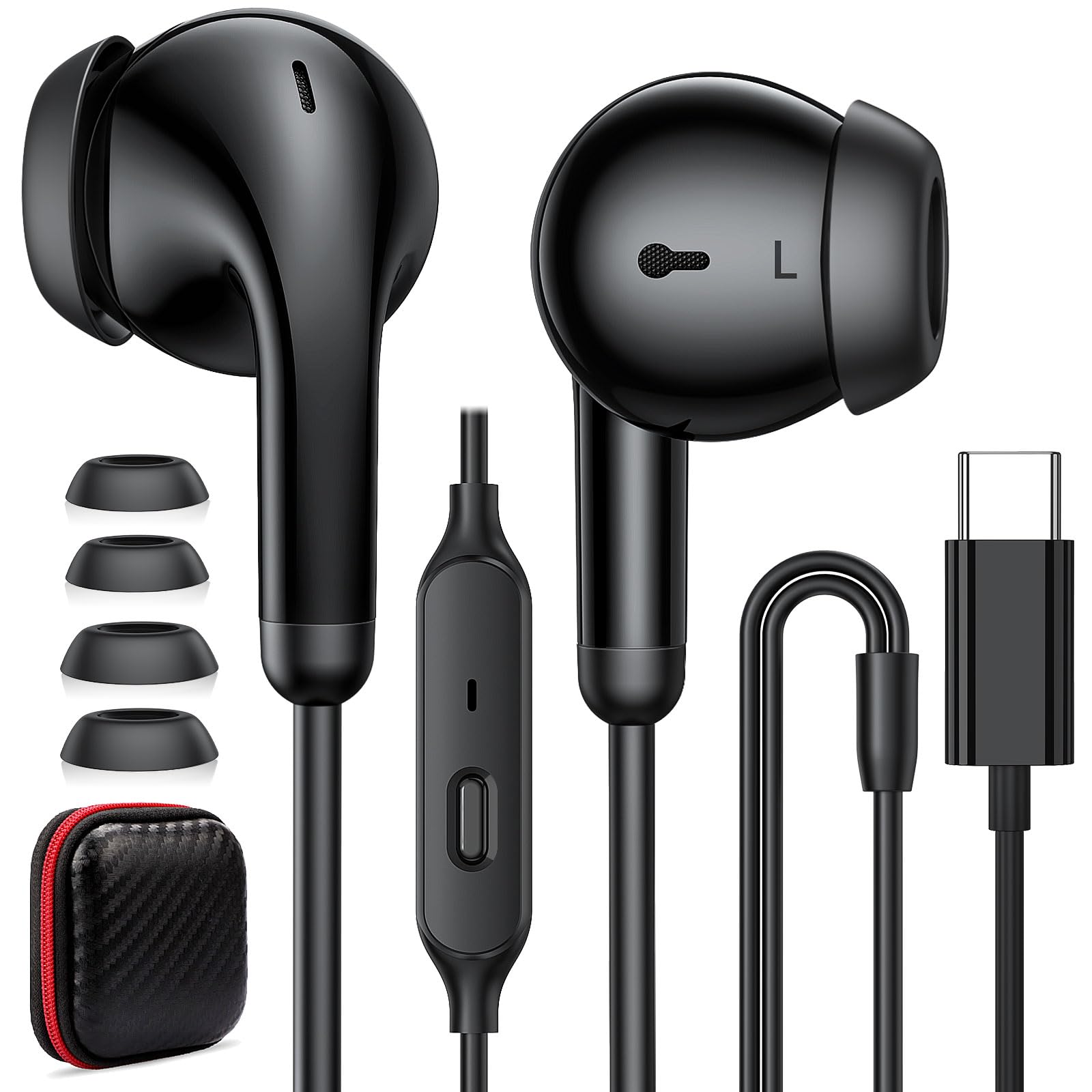 Wired Earbuds USB C Headphone for iPhone 17 Pro Max 16e 16 15 Plus Noise Canceling HiFi Bass Stereo In-ear Headset Type C Earphone for Samsung A17 S25