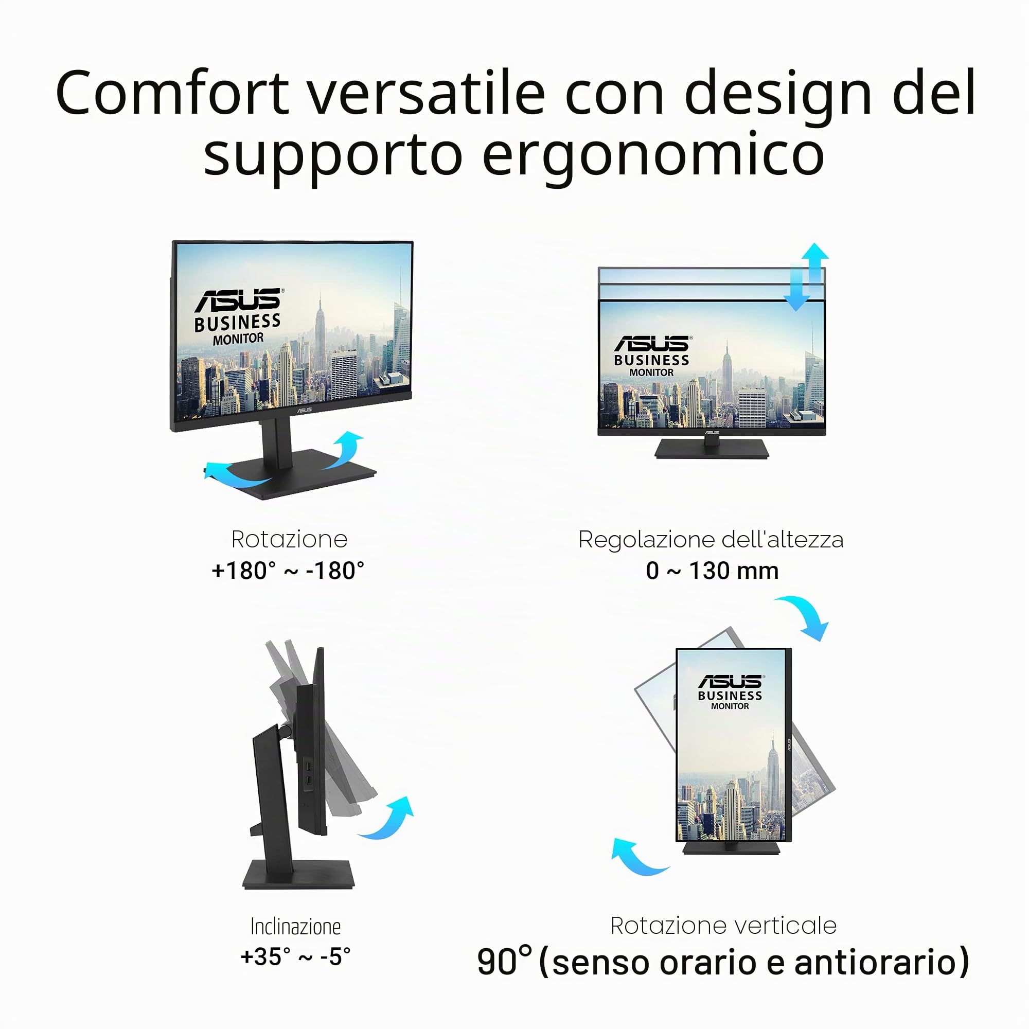 ASUS VA24ECPSN Monitor Docking Station 24”, Full HD, IPS, USB-C, Ethernet, 75 Hz, Tecnologia Adaptative-Sync a Basse Luci Blu e Anti-Sfarfallio, Speaker Stereo, Design Ergonomico Senza Cornice, Nero