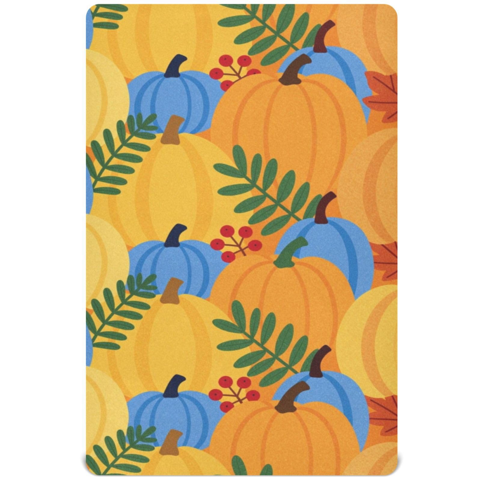 Drap-housse bébé bleu et orange citrouille pour matelas de lit de berceau standard