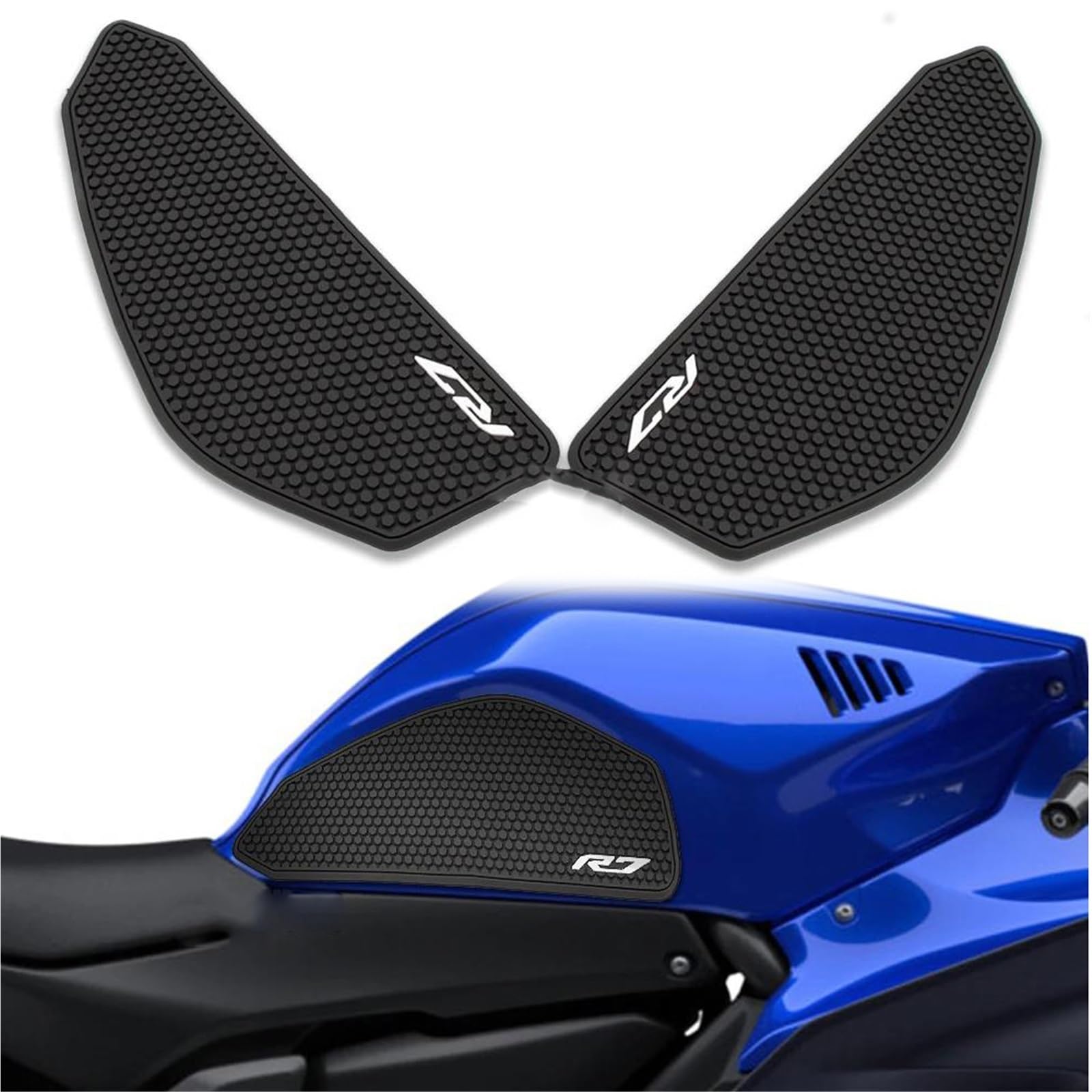 Tynbv Black- Silver Decorative Sticker For Y-Amaha R7 Yzf Yzfr7 2021 2022 Motorcycle Side Tank Pad Pads Protector Stickers Decal Knee Grip Traction Tankpad