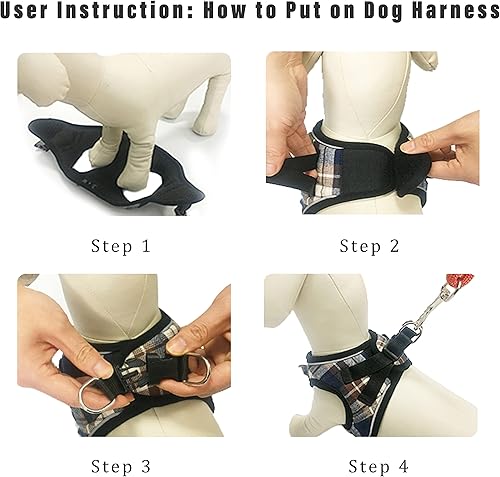 Miniatura 6 de Arnés suave para perro, ajustable sin tirones, reflectante, cómodo, chaleco acolchado para mascotas para perros (marrón y azul, talla S)