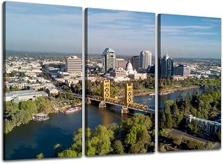 3 Piece Canvas Wall Art Prints Picture Sacramento Tower Bridge Sacramento Capitol Mall Framed Wall Painting Modern Artwork Poster Home Decor for Living Room Office Ready to Hang