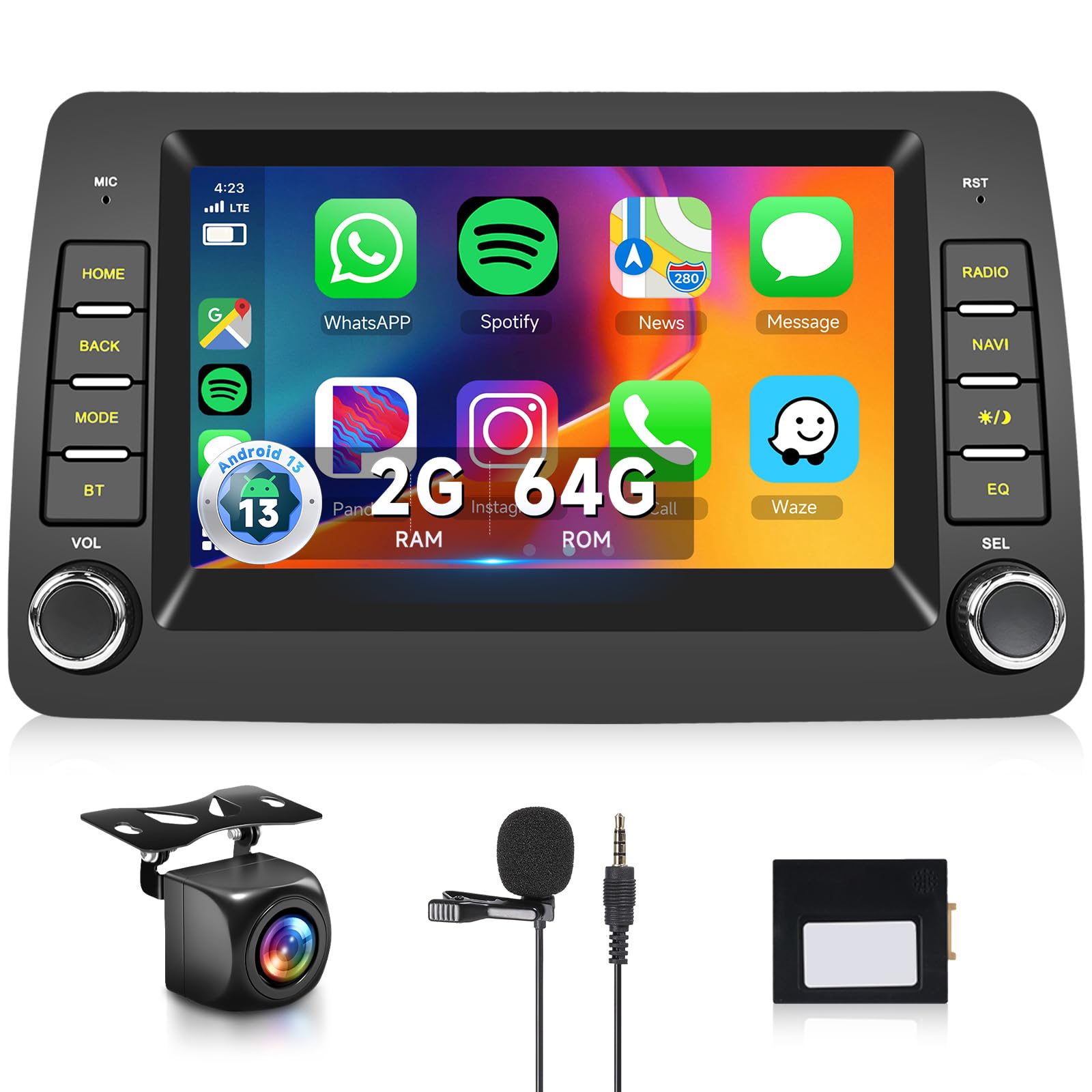 【2+64G】Hodozzy Carplay Autoradio per Fiat Panda 169 2003-2012,7 Pollici Stereo auto Bluetooth con Android Auto/WiFi/GPS/RDS/FM/USB+Telecamera Retromarcia