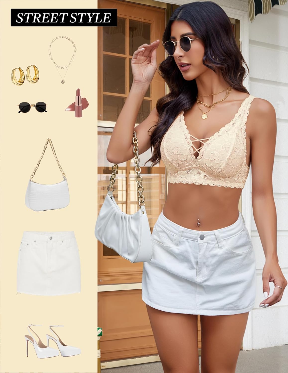 Avidlove Lace Bralette for Women Sexy Unpadded and Unlined Wireless Bra V Neck Criss Cross Everyday Lingerie Bralettes Nude - Image 6