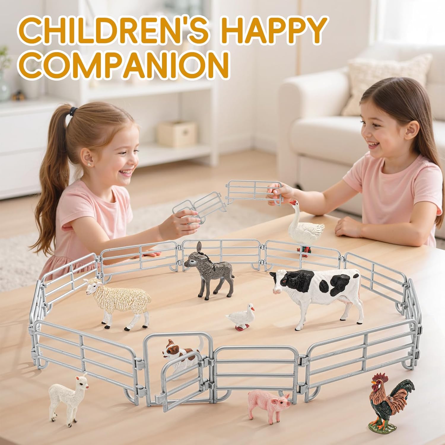 6PCS 6" Large Horse Figurines with 20PCS Farm Animal Corral Fence Toys, Farm Animal Figurines Toys for Toddlers