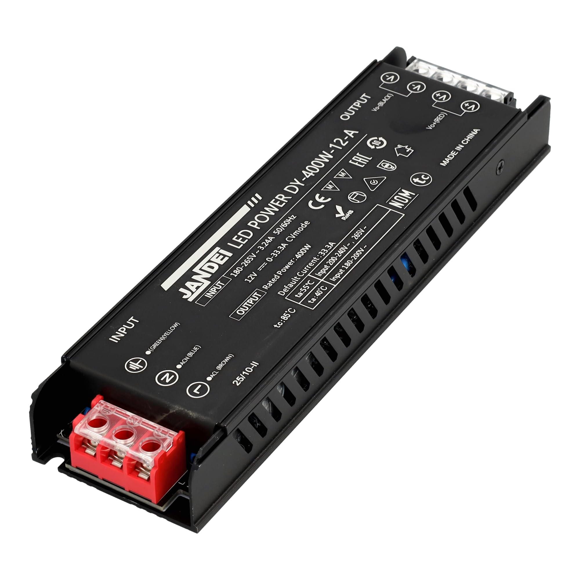 Jandei - Alimentatore trasformatore compatto 110/220 V AC a 12 V DC 400 W 33,33 A, installazione interna IP20 per striscia LED, neon o dispositivi a bassa tensione