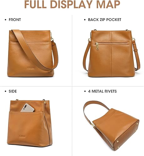 Vista 7 de Kattee Bolsos de mano de cuero para mujer, bolso cruzado de hombro suave mediano con 2 correas