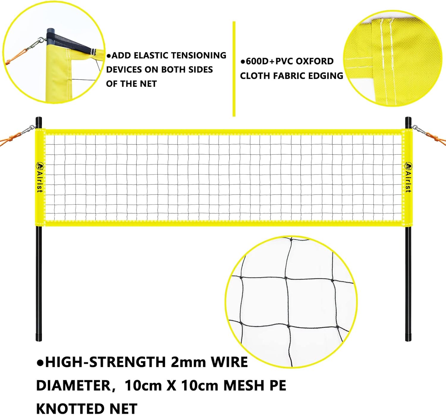 Airist Portable Volleyball Net Set,Professional Volleyball Nets Set for Backyard and Beach,Outdoor Volleyball Net with Height Adjustable Poles,Volleyball and Carrying Bag : Sports & Outdoors