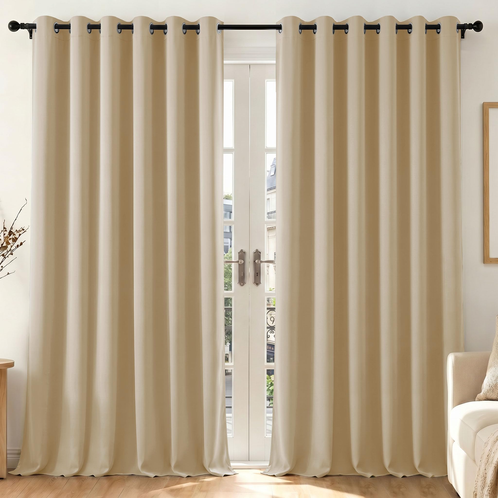 Deconovo Tende Oscuranti per Interni con Occhielli, 2 Pannelli 200x245 cm, Tende Termiche Isolanti per Camera da Letto e Soggiorno, Drappeggio Morbido ed Elegante, Beige Sabbia