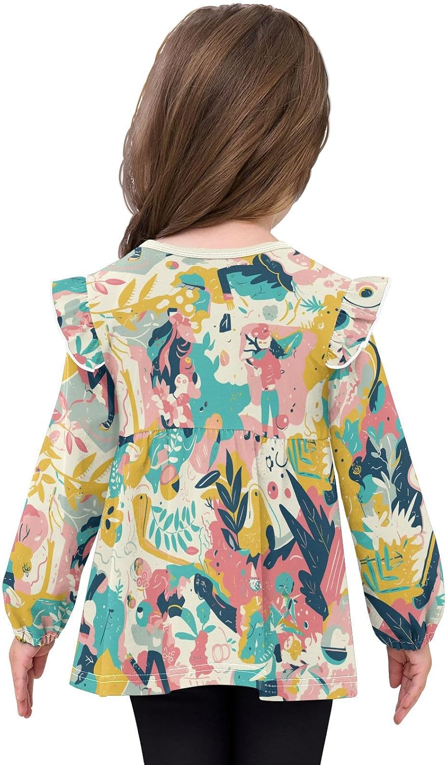 visesunny Toddler Clothes for Girls Grotesque Art Reality Nature Long Sleeve Fall Shirts Cotton Top with Ruffle Collar