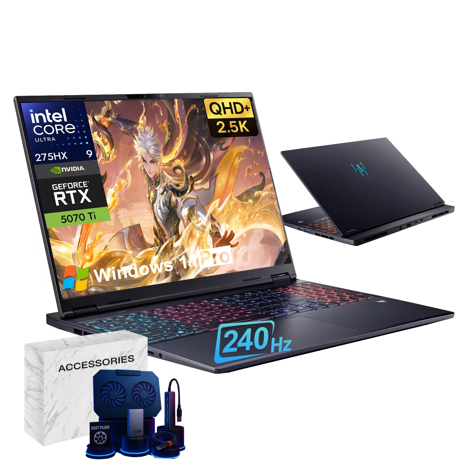acer Predator Helios Neo 16S Gaming Laptop Computer - 16" 2.5K WQXGA 240Hz, Intel Ultra 9 275HX(Up to 5.4GHz), NVIDIA RTX 5070Ti 12GB GDDR7, RGB KB,
