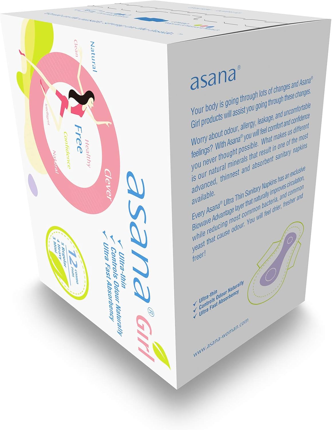 Asana Unscented Pads Variety Pack for Teens - Includes Regular, Heavy and Mini Pads with Wings - 36 Sanitary Napkins : Health & Household