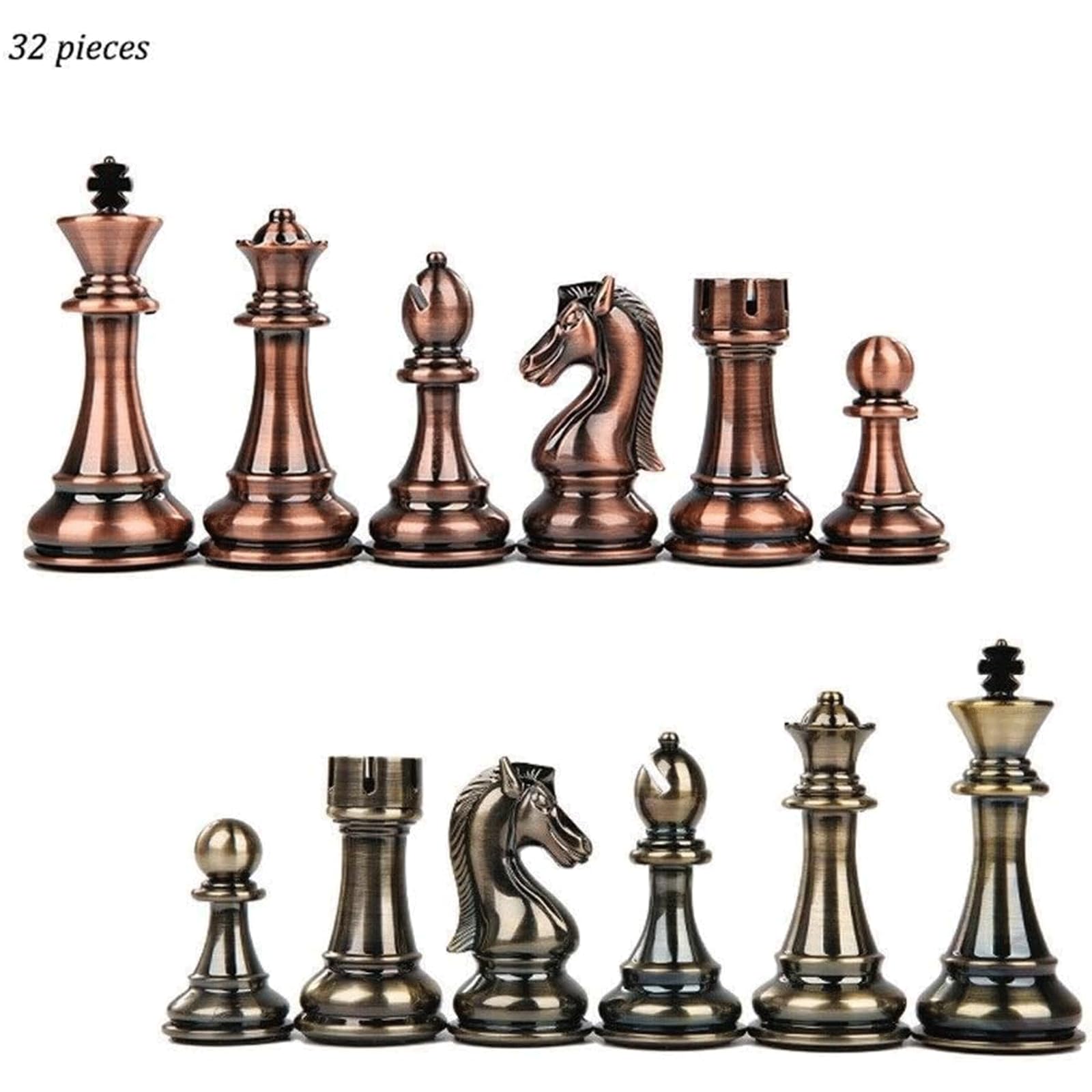 Torneo Ajedrez Hecho a Mano, Piezas de ajedrez de Metal, Bronce y latón, Tablero de ajedrez Plegable de Madera Maciza, Juego de Juegos de ajedrez Profesional Hermandad de Labor