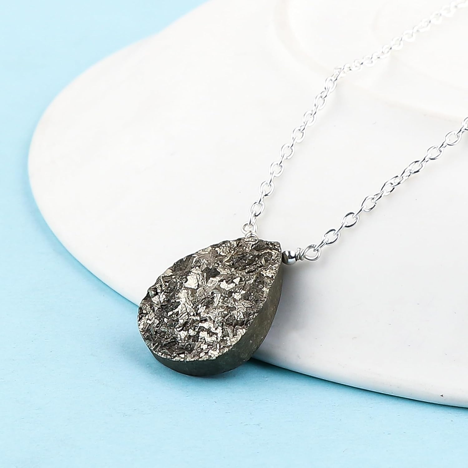 Natural Gemstone Pendant Necklace Lightweight Crystal Necklace Handmade Jewelry Everyday Wear Jewelry For Women Adjustable Silver Chain 18" - Image 3