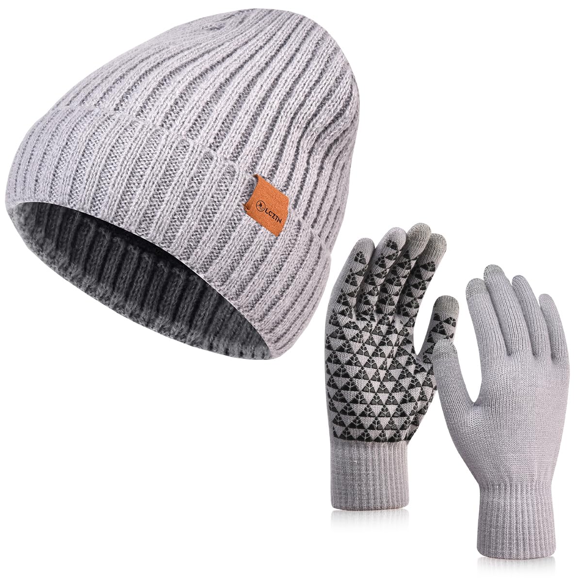 Winter Hat and Gloves Set for Men Women,Beanie Touchscreen Gloves Set with Warm Knitted Fleece Line
