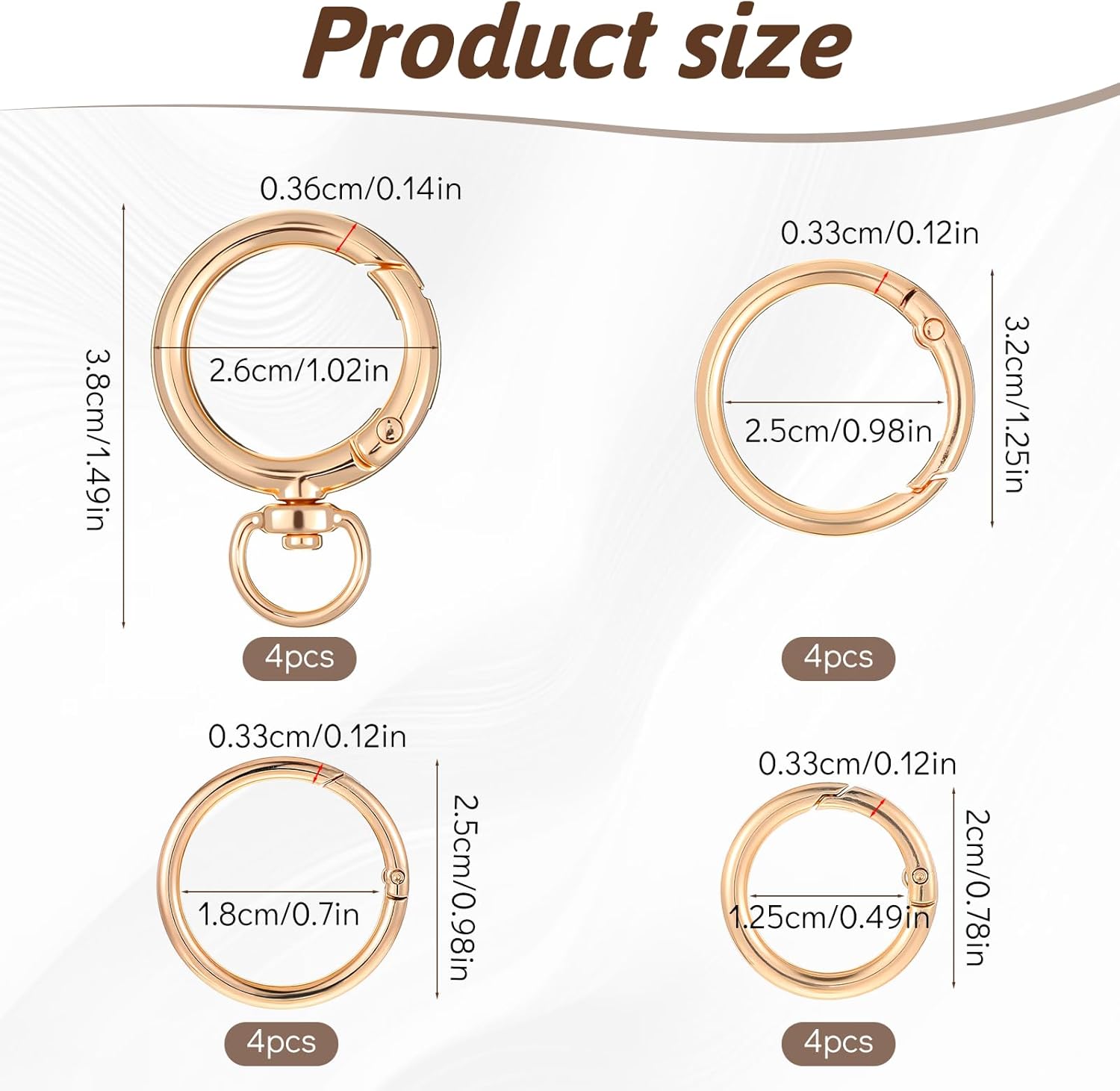 16PCS Carabiner Clips Keychain Rings, Gold Round Carabiner Clips Small Spring O Ring Multi-Function Carabiners Key Rings for Chains Extender, Pet Tag Clip, Keychains Lanyard, Bags, DIY Handicrafts - Image 2
