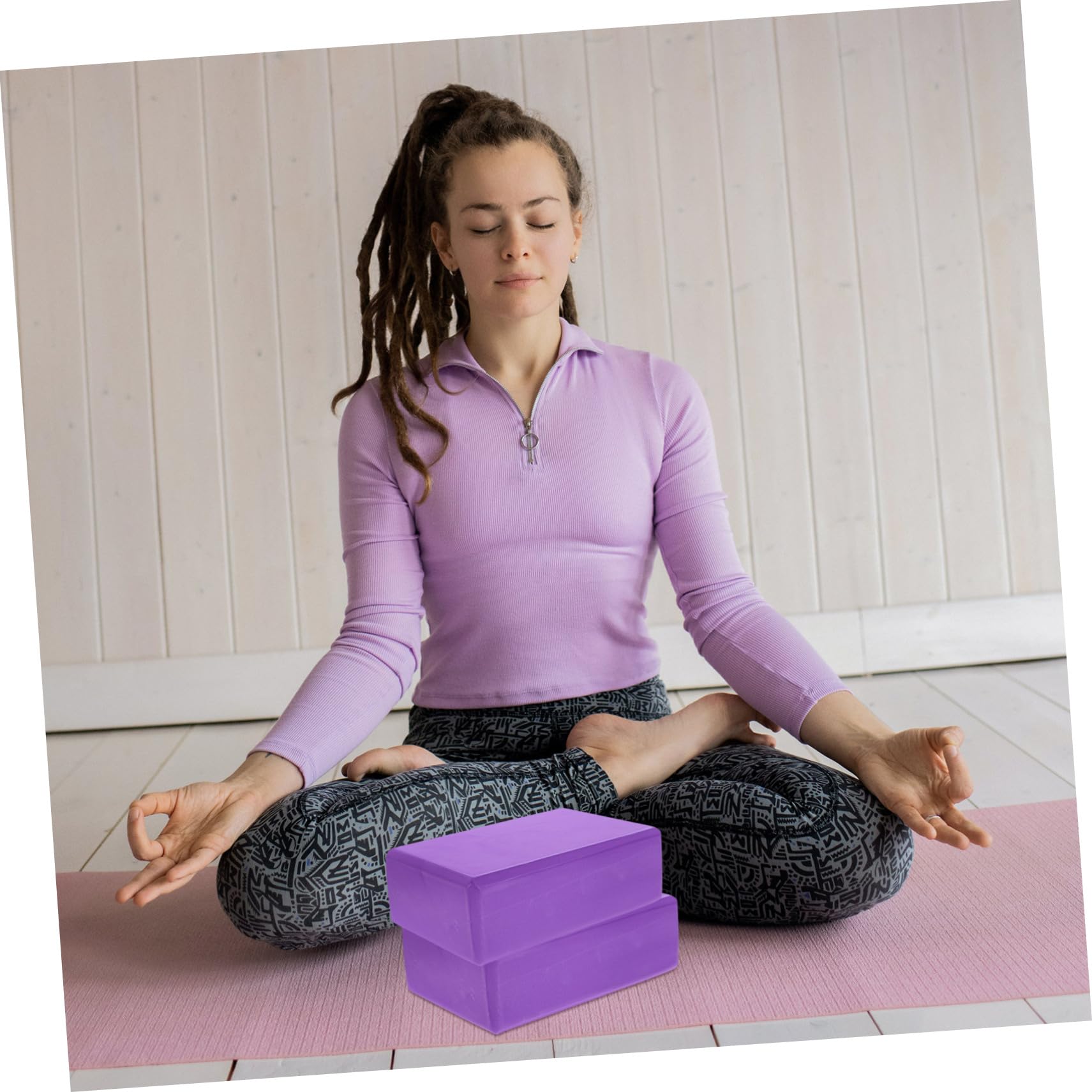 Abaodam Set 3 Pezzi Blocchi Yoga in Schiuma Con Cinghia Estensibile, Supporto Rettangolare Per Pilates, Fitness, Stretching e Meditazione, Portatile Per Allenamenti Indoor e Outdoor