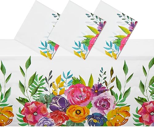 Miniatura 1 de Paquete de 3 manteles florales de plástico para bodas, decoraciones de fiesta de cumpleaños, 54 x 108 pulgadas, mantel rectangular desechable