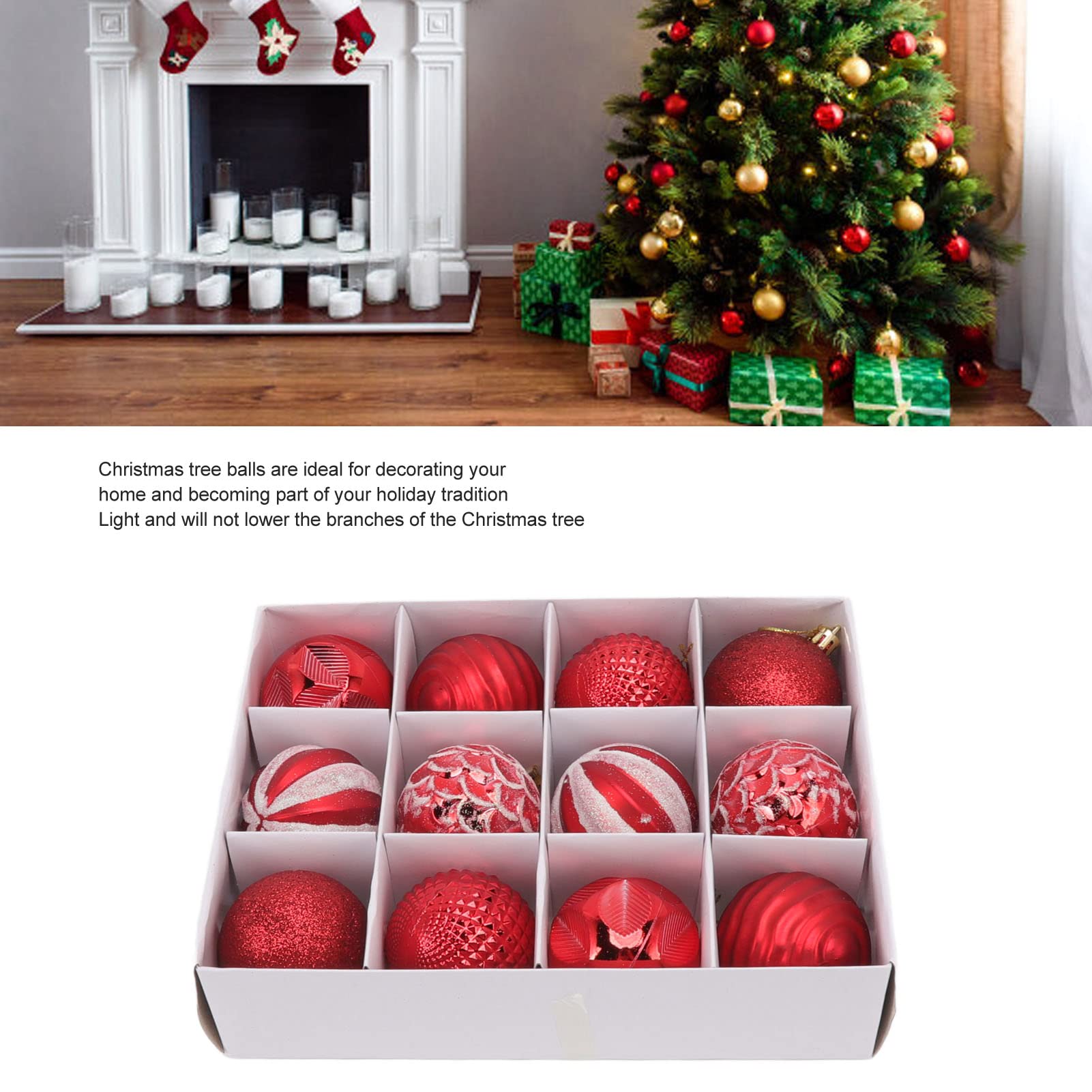 Bolas Arbol de Navidad Adornos De Bolas Navidad para Árbol, Decoraciones Inastillables, Bola Colgante para Fiesta Navideña, 12 Uds Decoración de Temporada(A)
