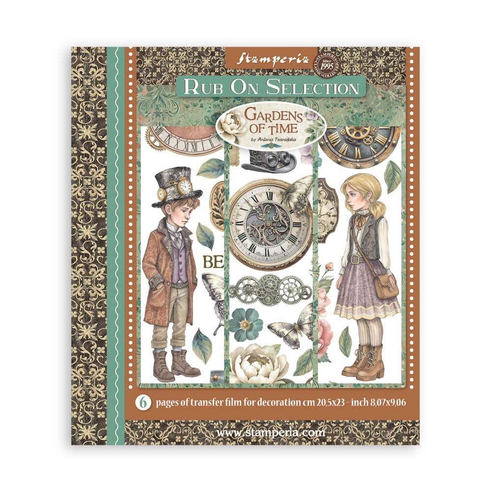 Stamperia 8""x9"" Rub-On Selection 6pcs - Gardens of Time