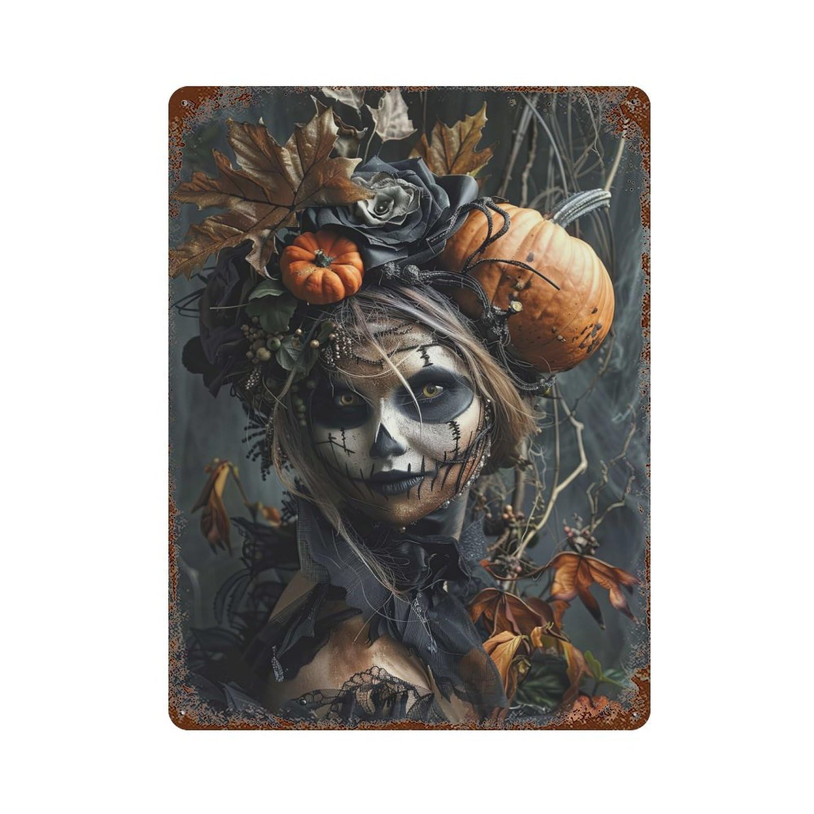 Halloween XI 15.7"x11.8" Vintage Rust Metal Sign, Shabby Chic Decor for Garage, Bar And Workshop Decor