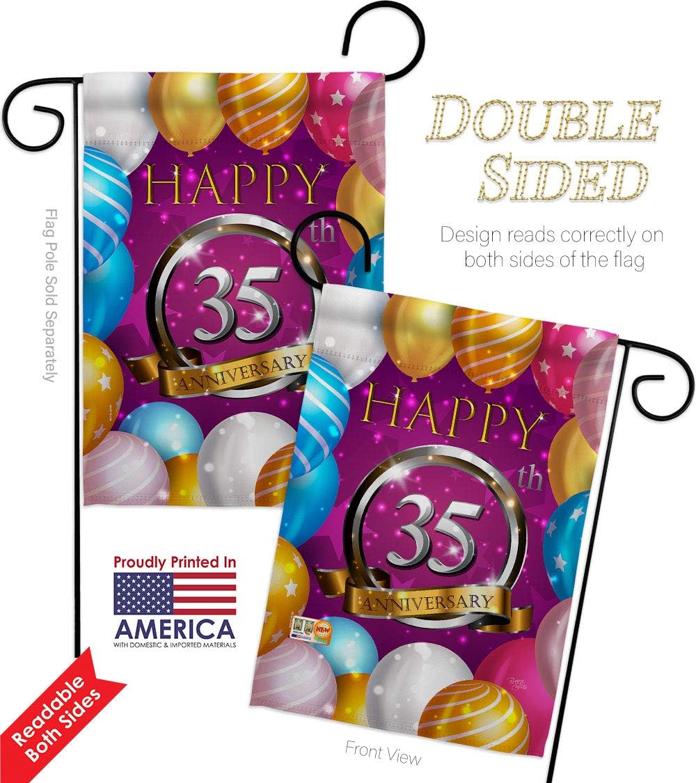 Happy 35th Anniversary Garden Flag Set with Stand Celebration Couple Married Wedding Occasion Party Valentines Small Decorative Gift Yard House Banner Double-Sided Made In USA 13 X 18.5