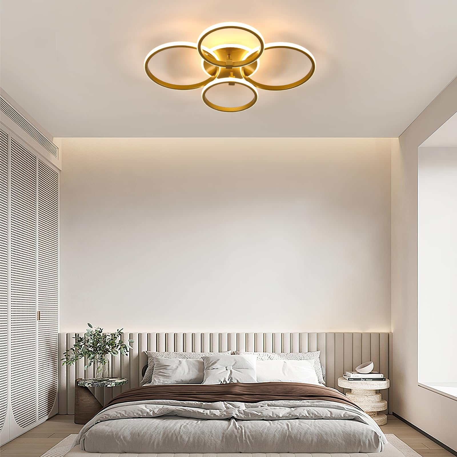 DELIPOP Plafoniera LED Dimmerabile 39W con Memoria e Telecomando, Oro | Lampada da Soffitto per Soggiorno Camera da Letto Sala da Pranzo Cucina