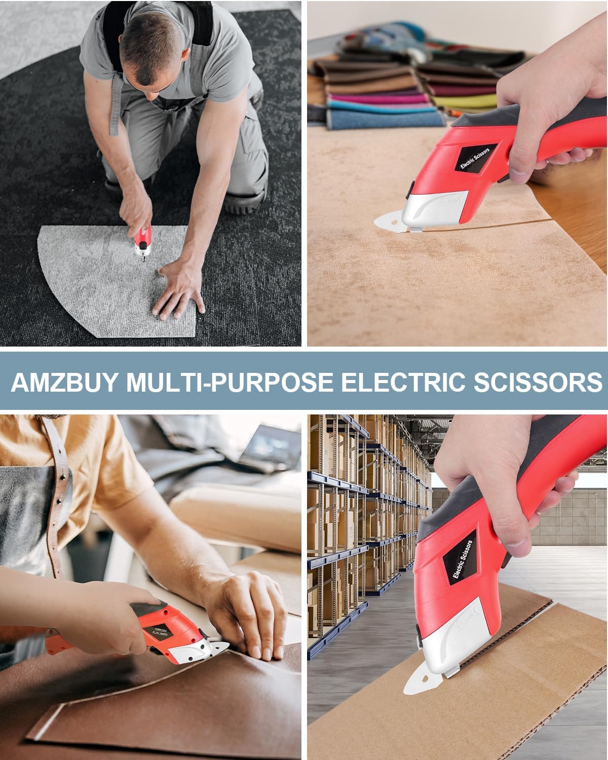 Christmas Stocking Stuffers for Women Men Gifts, Cordless Electric Scissors Cardboard Cutter 4V Powerful Box Cutter with 2 Blades Rechargeable Shears for Cutting Fabric Carpet Leather for DIY Lovers