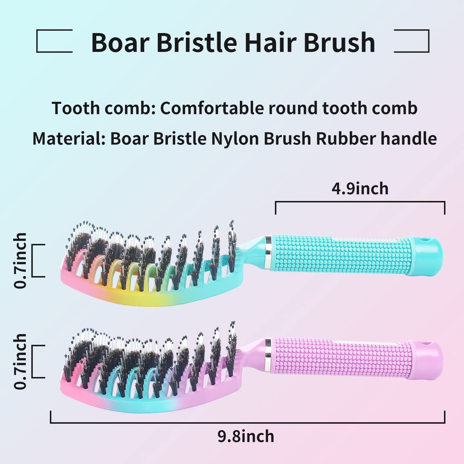Paquete de 2 cepillos para desenredar nudos sin dolor, añade brillo y hace que el cabello sea suave, cepillo de cerdas de jabalí desenredante para adultos y niños, cabello húmedo o seco (verde y rosa)
