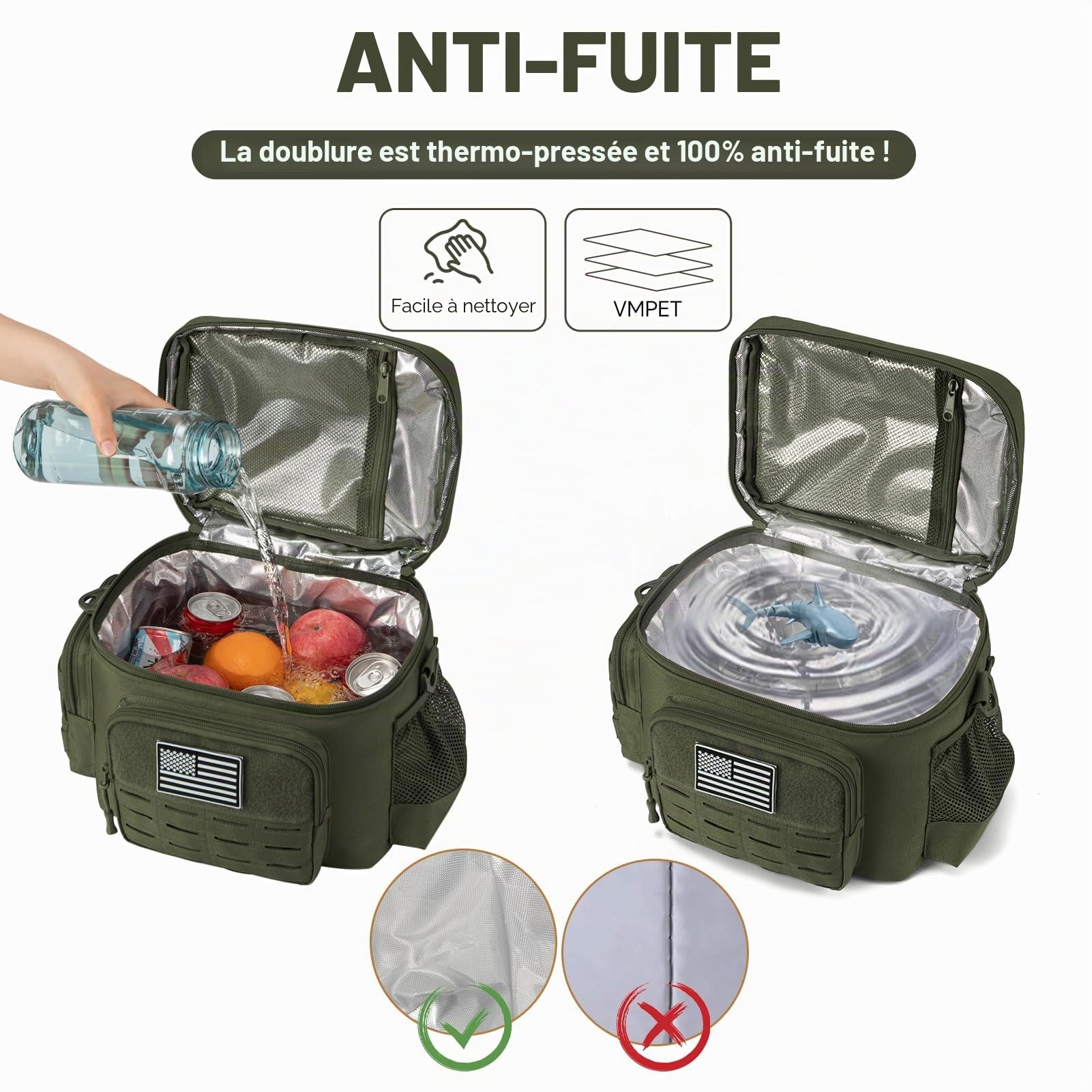 QT&QY Sac Repas Tactique 13L Militaire Renforcé - Glacière Isotherme Étanche Durable avec Système MOLLE Découpe Laser, pour Bureau/Camping/Pique-nique - Boîte Repas Adulte Hommes