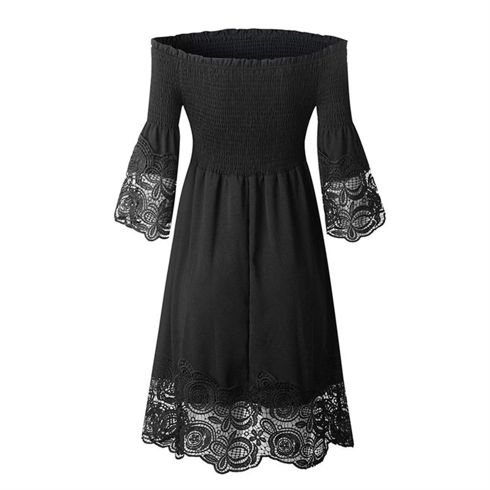 Seksowna sukienka z dala od ramion damska letnia sukienka elegancka czarna koronkowa damska krótka letnia sukienka letnia damska elastyczna minisukienka wygodna (kolor: czarny, rozmiar: 2XL.)
