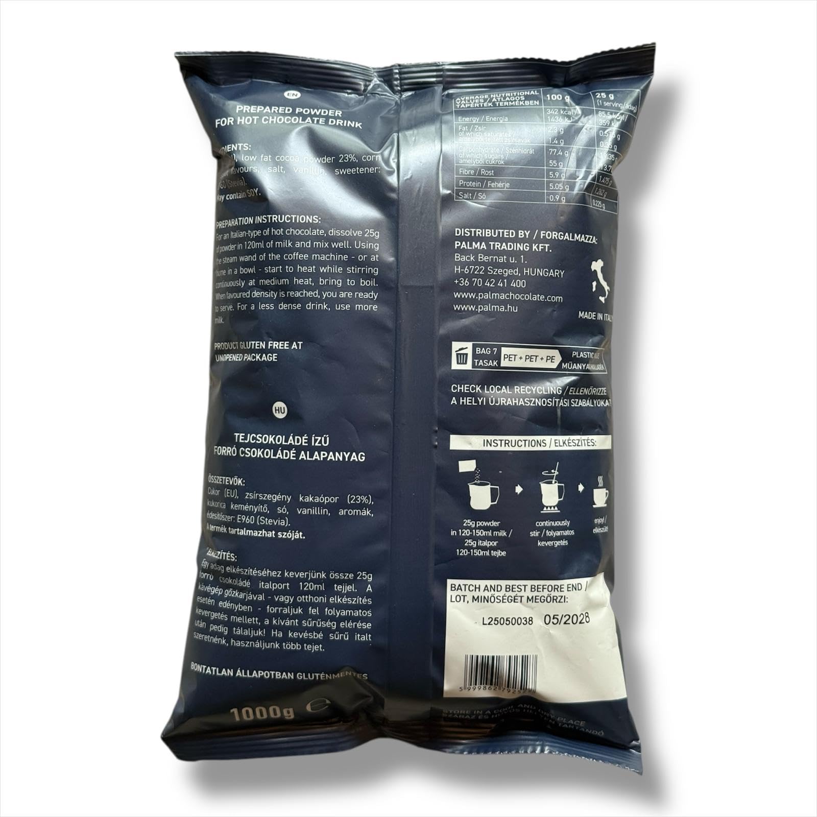 PALMA Italian Hot Chocolate Sachets - Sugar Free Dark Chocolate - No Added Sugar | 500g (20 Servings) — view 30