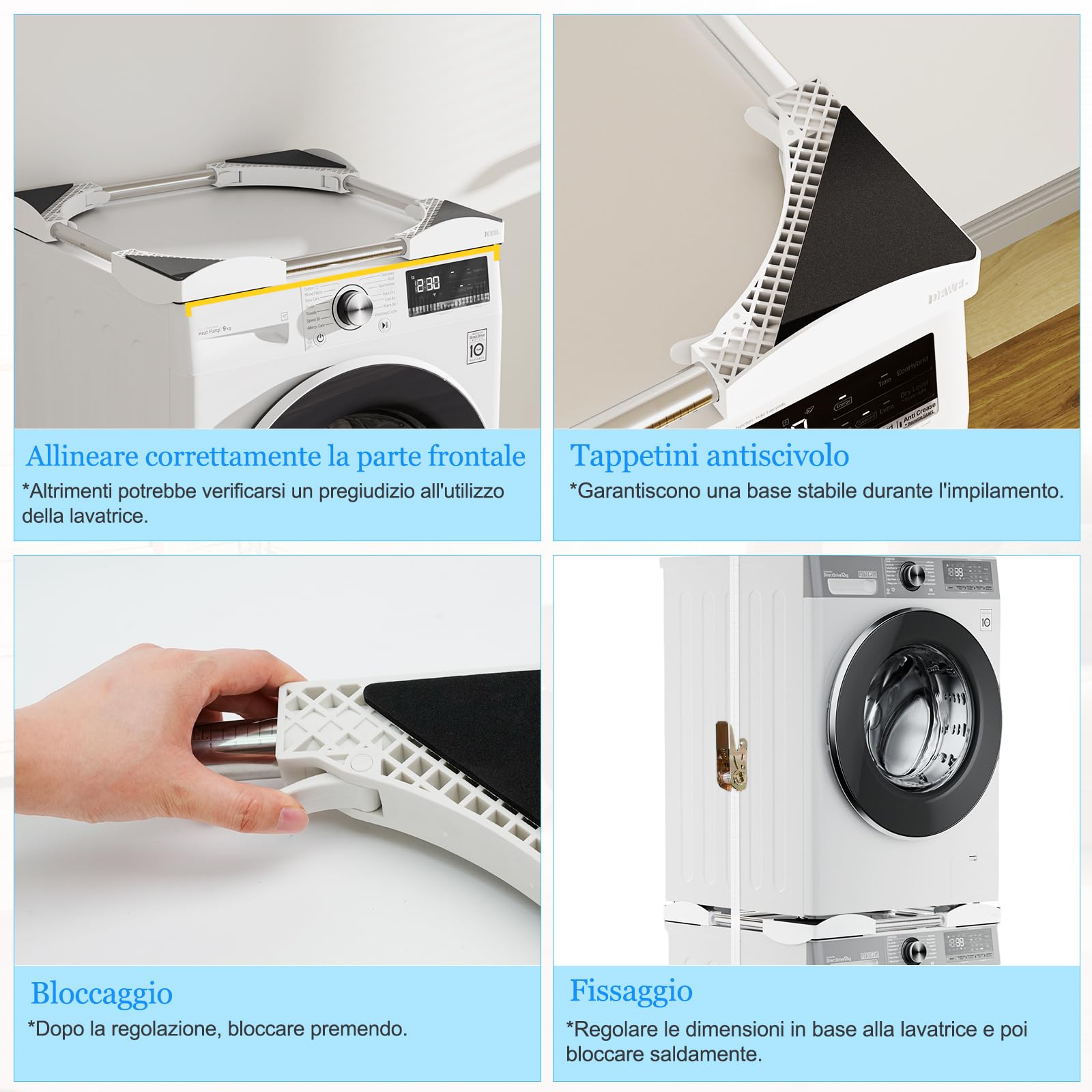 DEWEL Kit Sovrapposizione Lavatrice Asciugatrice Universale 45-70cm 140kg