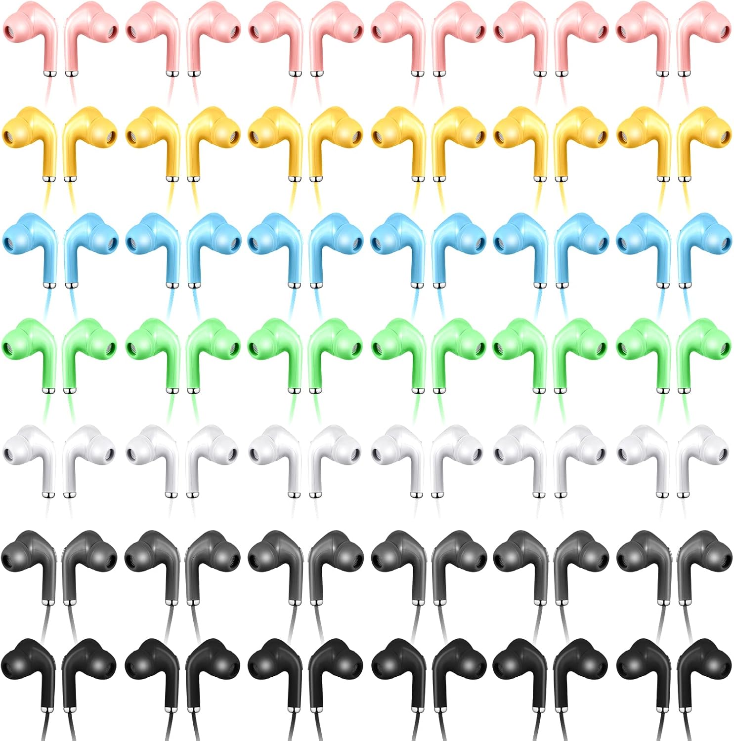 50 Pack Bulk Earbud Headphones with Mic Assorted Colors