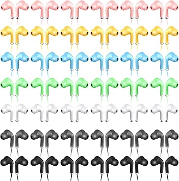 Pack of 50 Bulk Earphones Headphones with Mic Assorted Colors Student In-Ear Earbuds Classroom Wired Earphones with 3.5mm Headphone Plug for Kids Adults School Library Museum Travel Airplane Tablet |         3.5mm