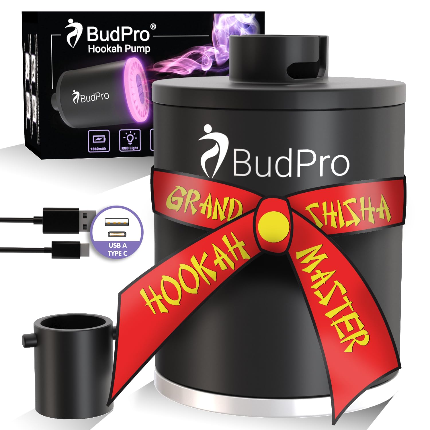 Hookah Pump Starter Electric Air Pump Kit Vacuum w Rechargeable Battery w Led Light - Portable Charcoal Mini