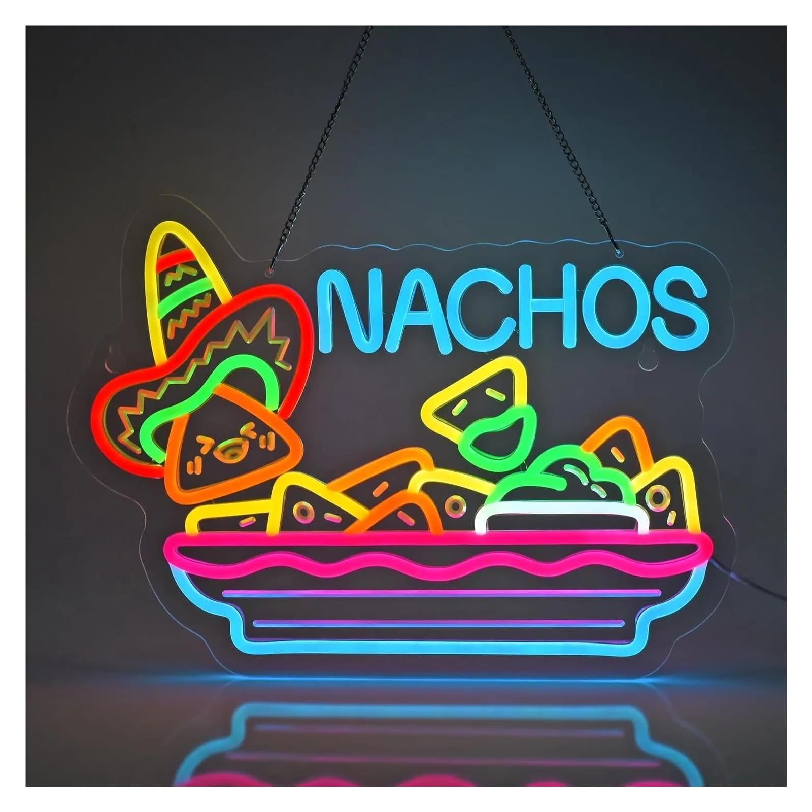 XENITE Hanging Art Neon Signs Nachos Neon Sign USB Dimmer Switch for Business Restaurant Store Shop Market Food Truck Decorations 40x30cm