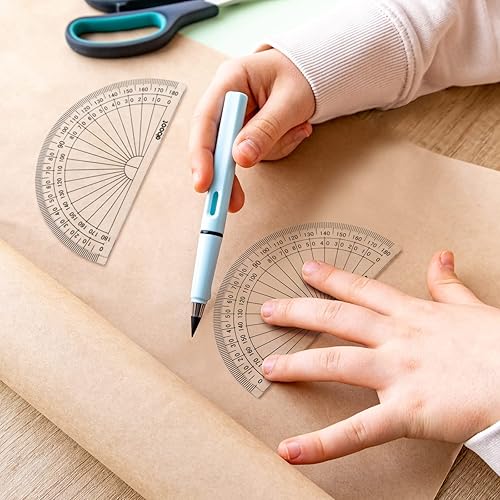 Miniatura 7 de Zonon Juego de 3 transportadores de plástico transparente de 4 pulgadas, juego de transportadores de matemáticas a granel de 180 grados,