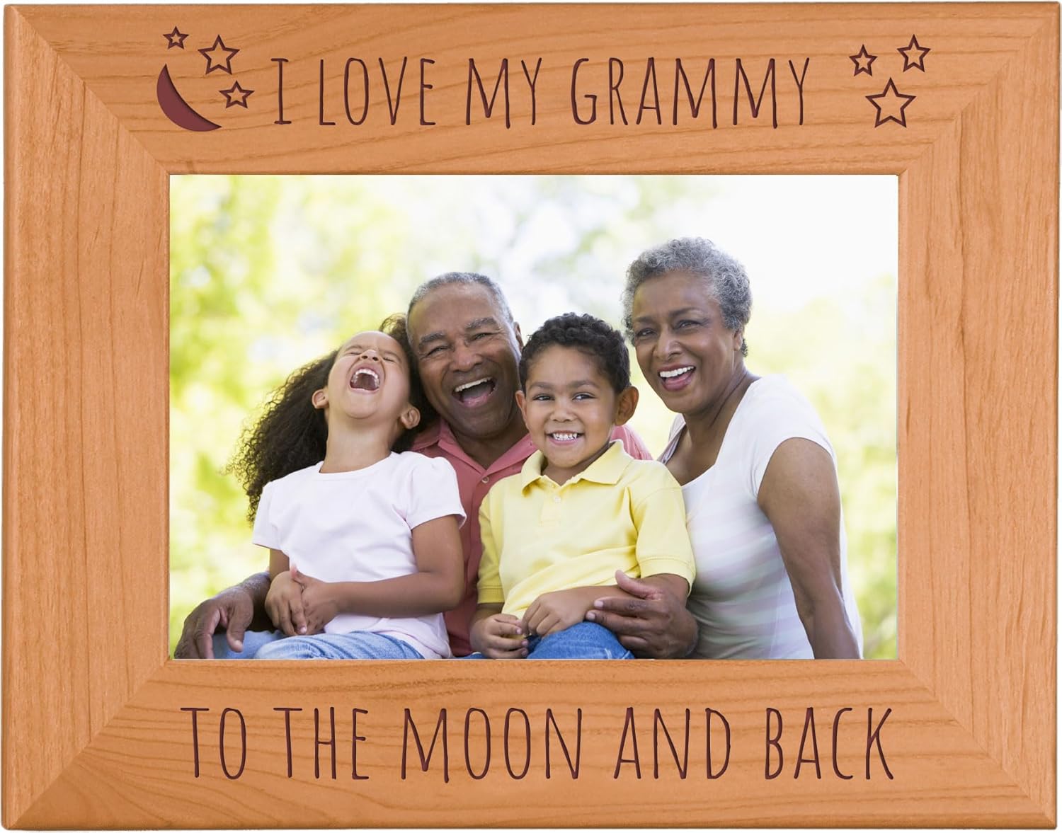 CustomGiftsNow I Love My Grammy To The Moon And Back - Engraved Natural Alder Wood Hanging/Tabletop Picture Memory Family Memorial Photo Real Wooden Frame