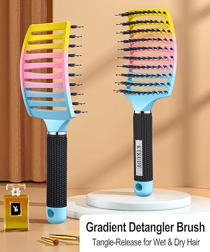 Miniatura 2 de KTKUDY Cepillo Desenredante Cepillo de Cerdas de Jabalí Hace que el Cabello sea Brillante y más Saludable Cepillo Desenredante Curvado y Ventilado