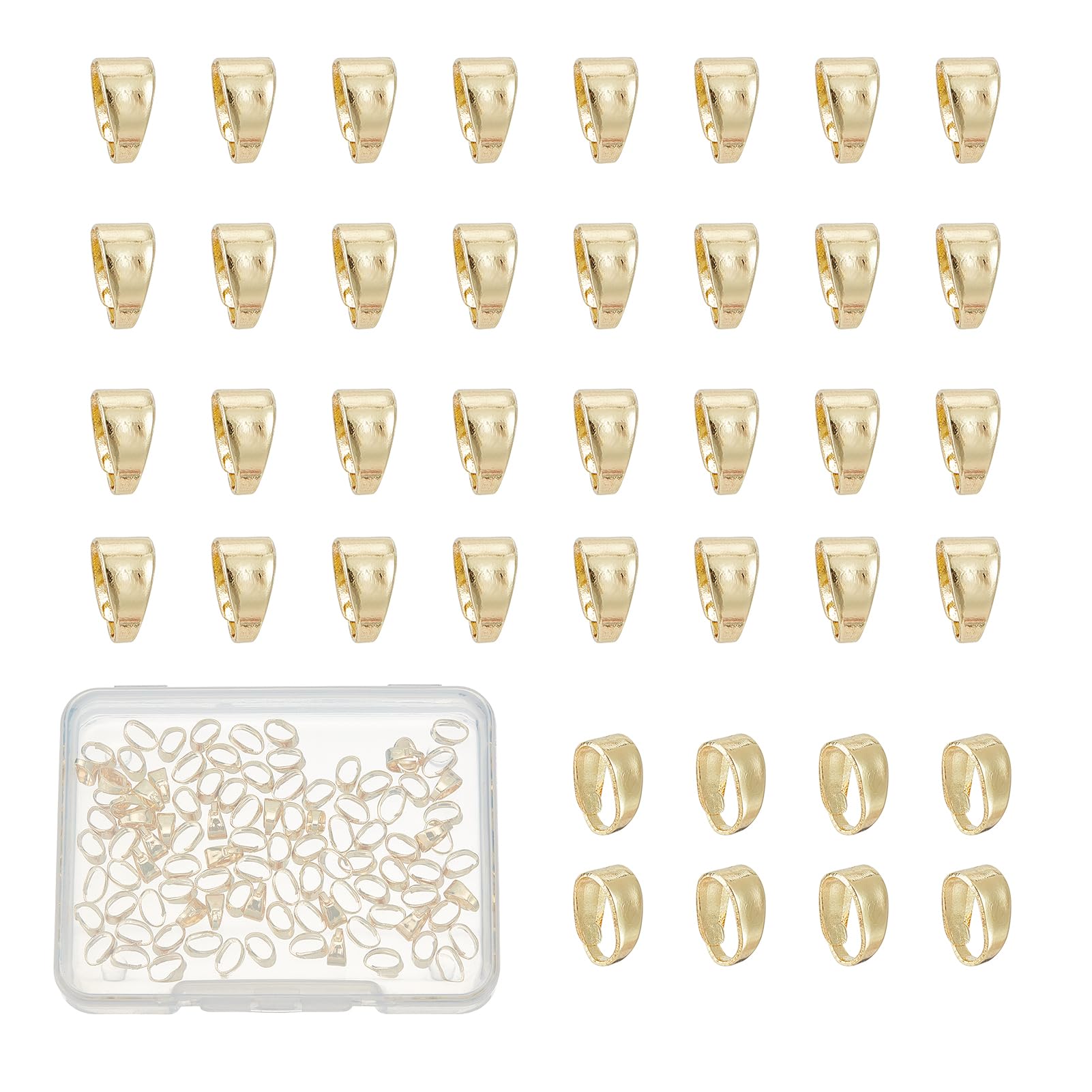 NICENEEDED 100 Pcs Gold Snap Bail Hook Pinch, Brass Pendant Clasp Connectors Bails, Necklace Clasps Findings Charms Push Clasps Chain Connector for DIY Necklaces Jewelry Making