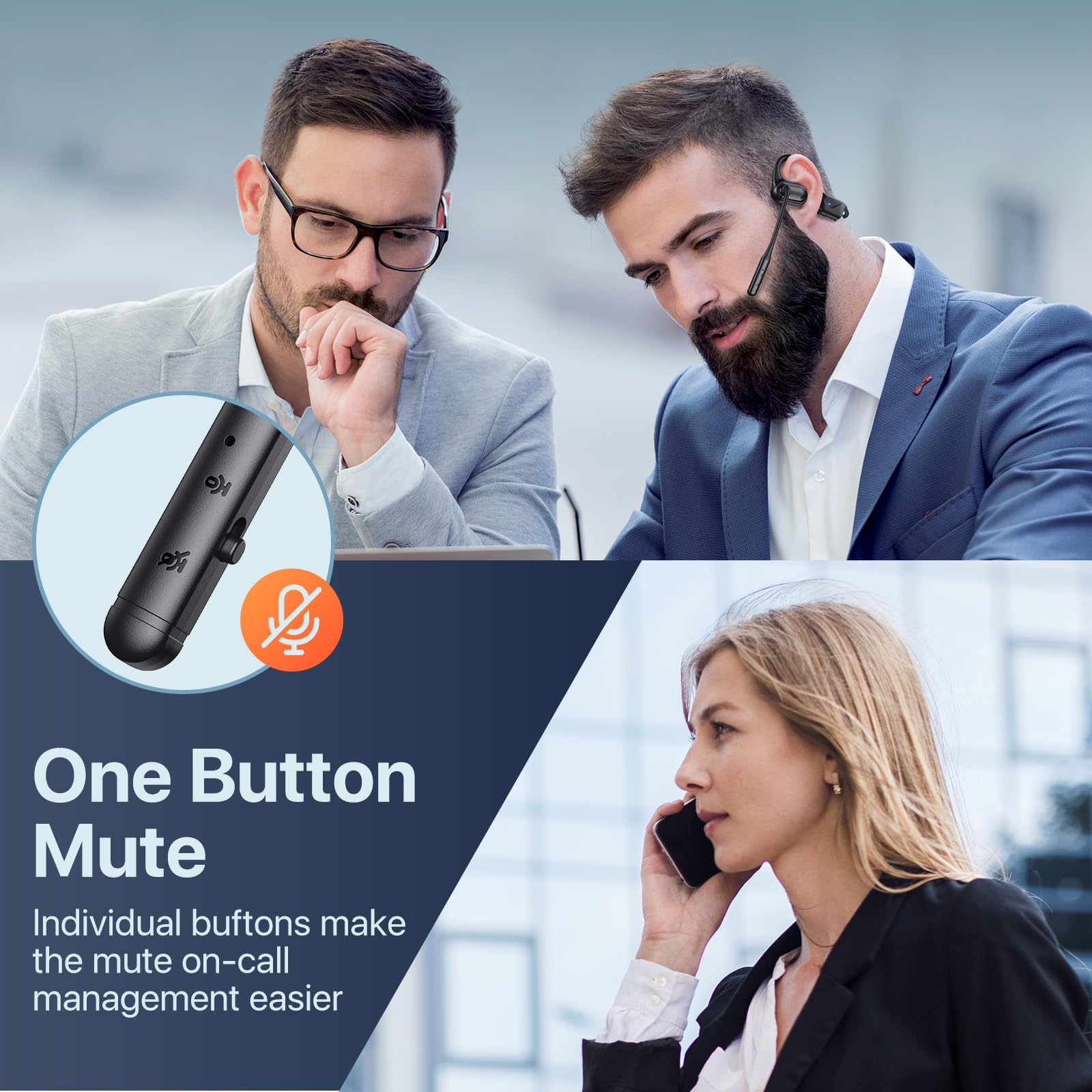 Cuffie aperte con microfono, auricolari Bluetooth da 29 g, cuffie a conduzione d'aria con connessione a doppio dispositivo e muto, cuffie wireless con microfono per lavoro, guida, ufficio