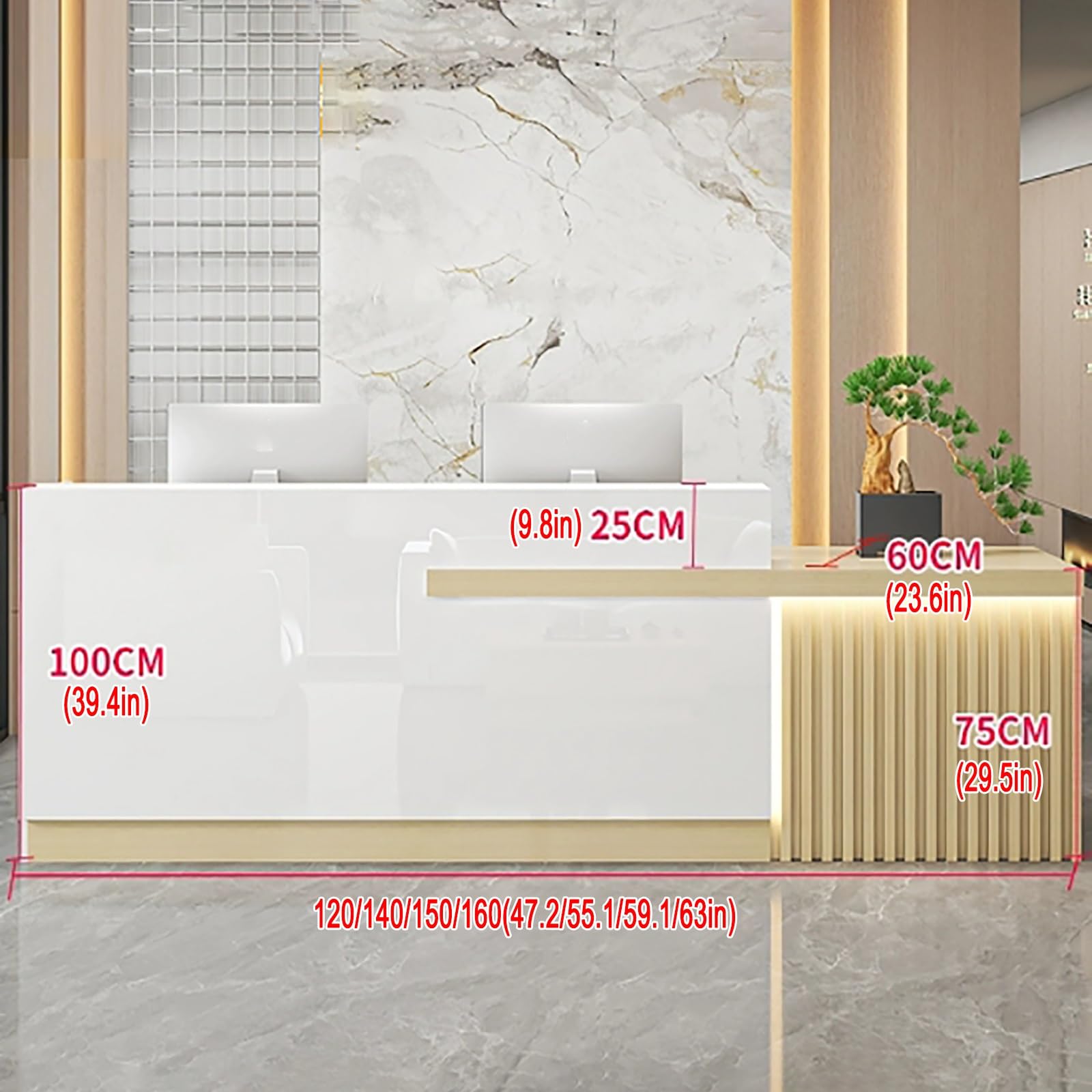 Comptoir moderne avec lumières LED Table de réception pour comptoir avant de magasins (H-1 140 x 60 x 100 cm) – Parfait pour les espaces de vente au détail