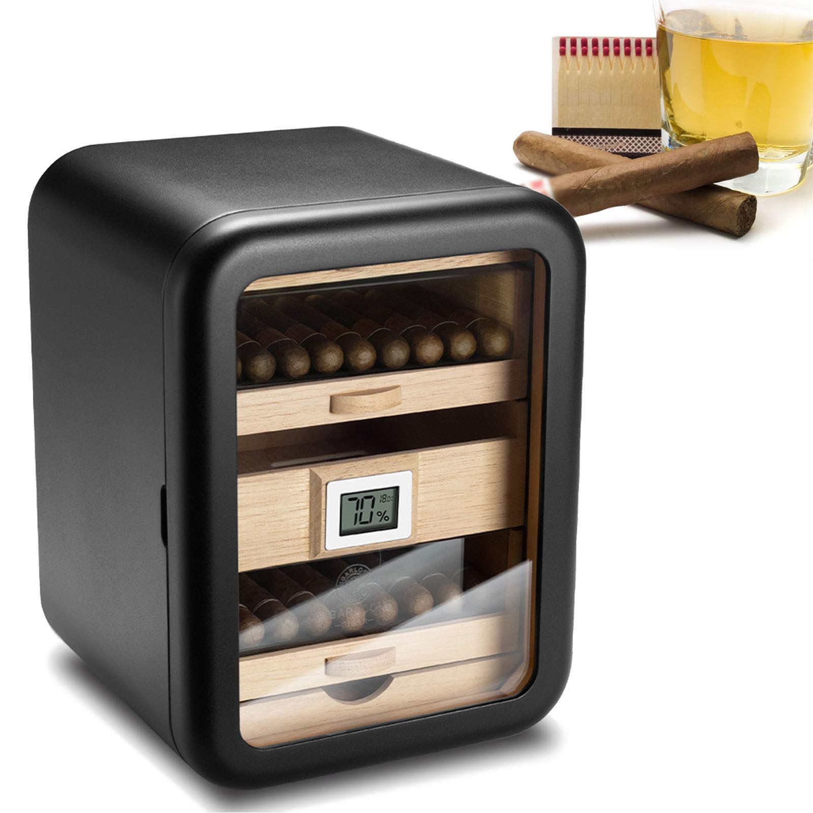 Zigarren Humidor Schrank mit großer Kapazität für 110 Zigarren Spanische Zedernfutter Luftbefeuchter Digital Hygrometer Geschenk für Zigarrenliebhaber