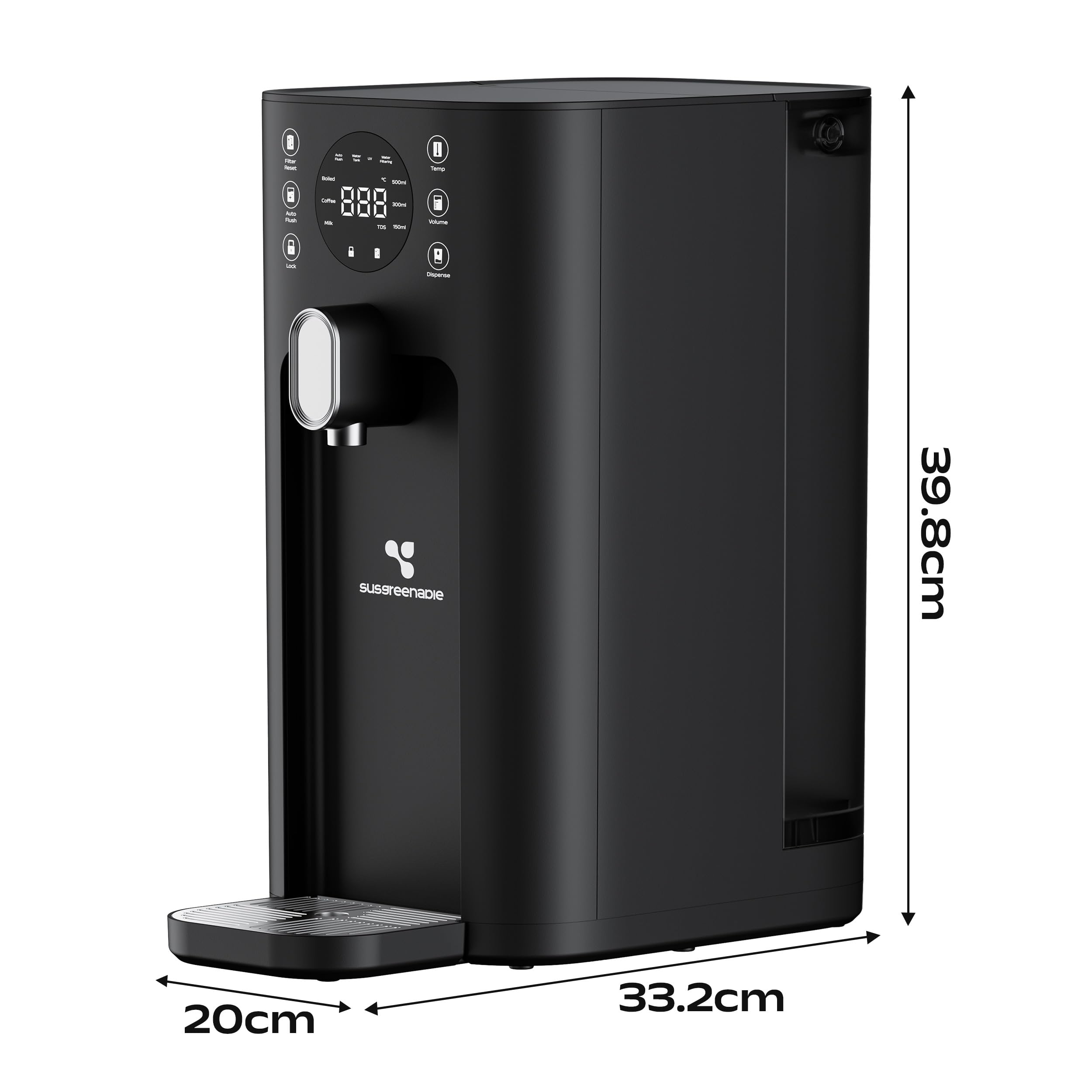 CIARRA X SusGreenable osmoseur à osmose inverse,Purificateur d’eau de table avec eau chaude instantanée, 4 températures, Filtre RO 5-en-1, Réservoir 4,3L, Affichage TDS, Sans installation