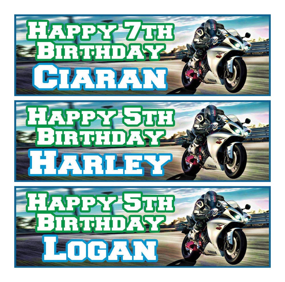 2 personalised motor bike birthday banner children nursery kids party decoration poster